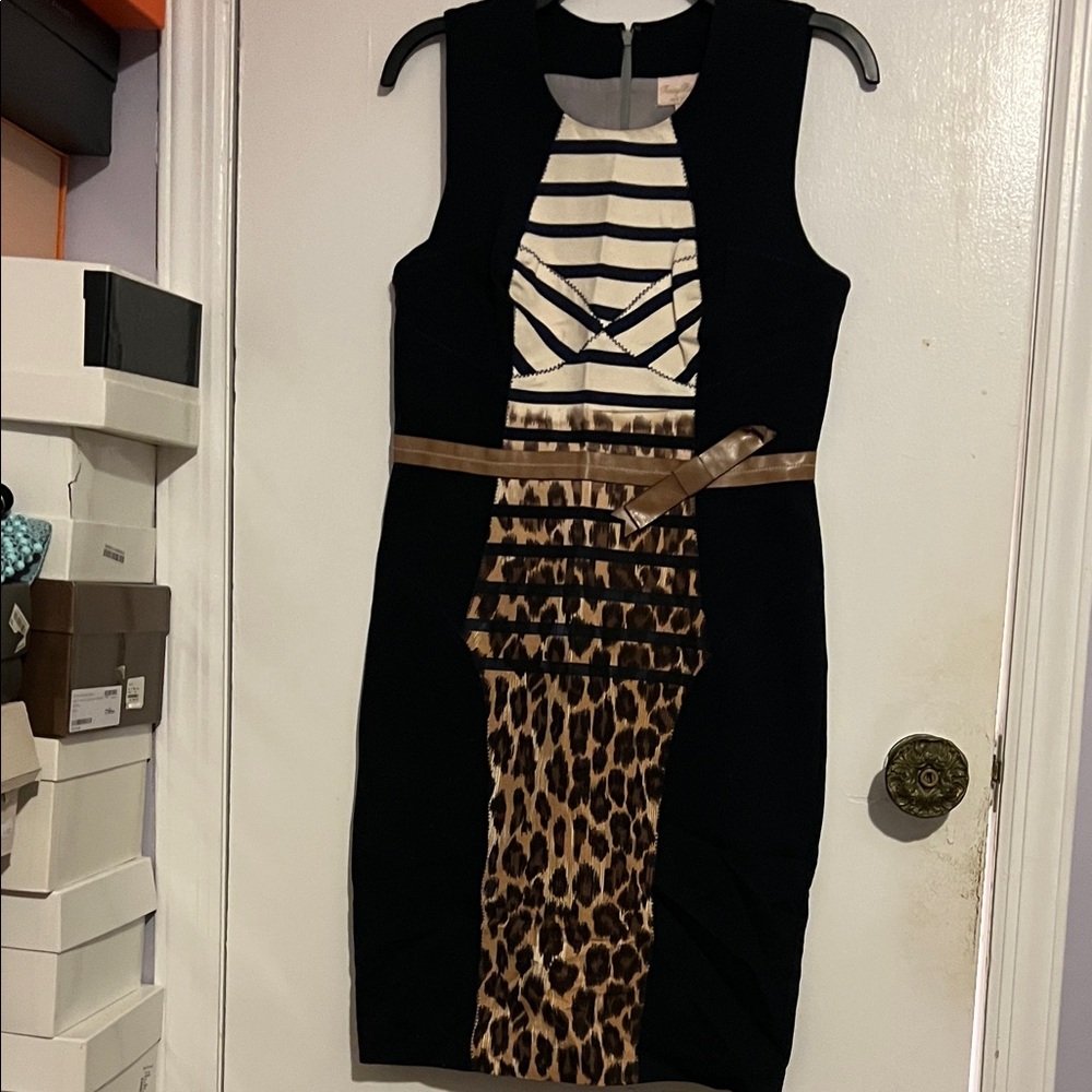Tracy Reese Black and Leopard Midi Dress